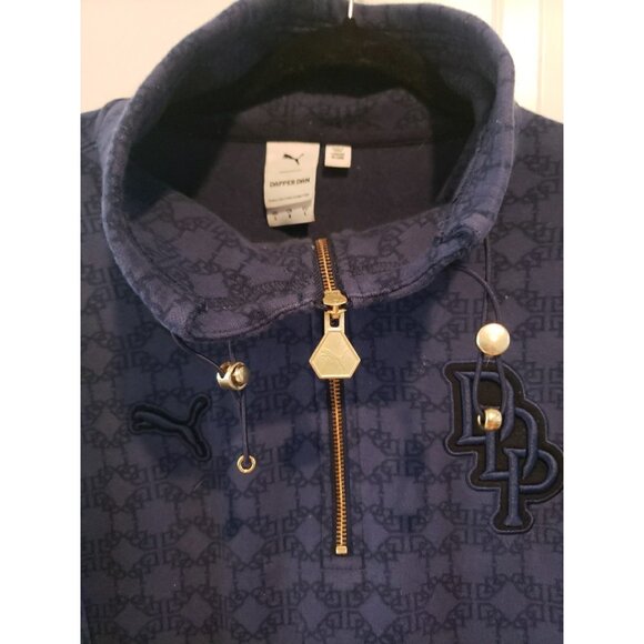Puma X Dapper Dan Sweatshirt Jacket 1/4 Zip Navy All Over Logo Sz L Pockets - Picture 7 of 11